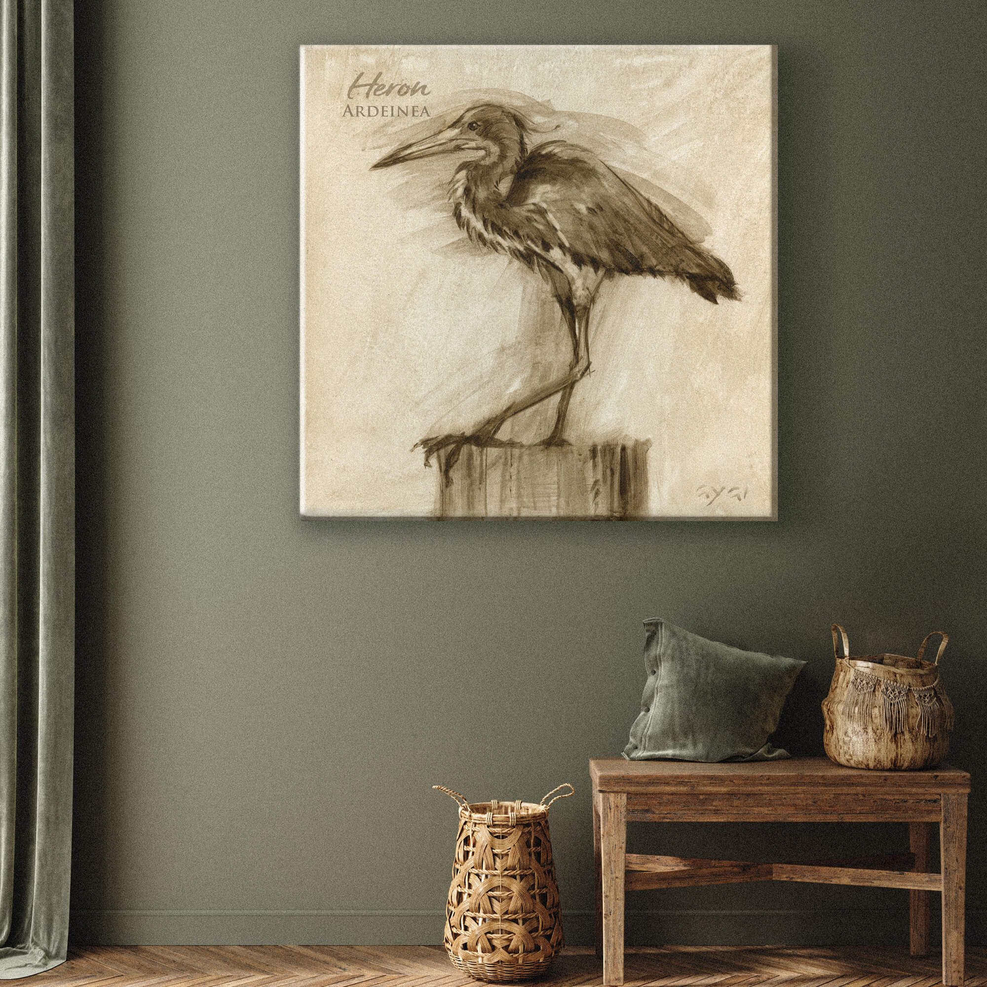 Sepia Heron Canvas Art